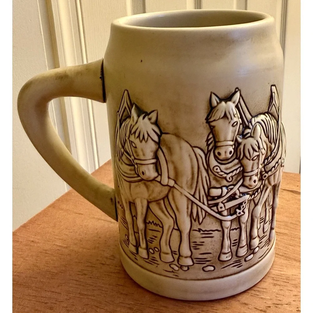 Vintage‎ 1988 Stoneware 3D German Beer Mug TG Karlstadt Germany Horse & Wagon
